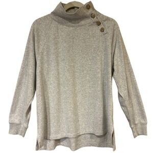 J.Crew‎ Gray Button Shoulder Funnel Neck Sweatshirt Pullover Size Large